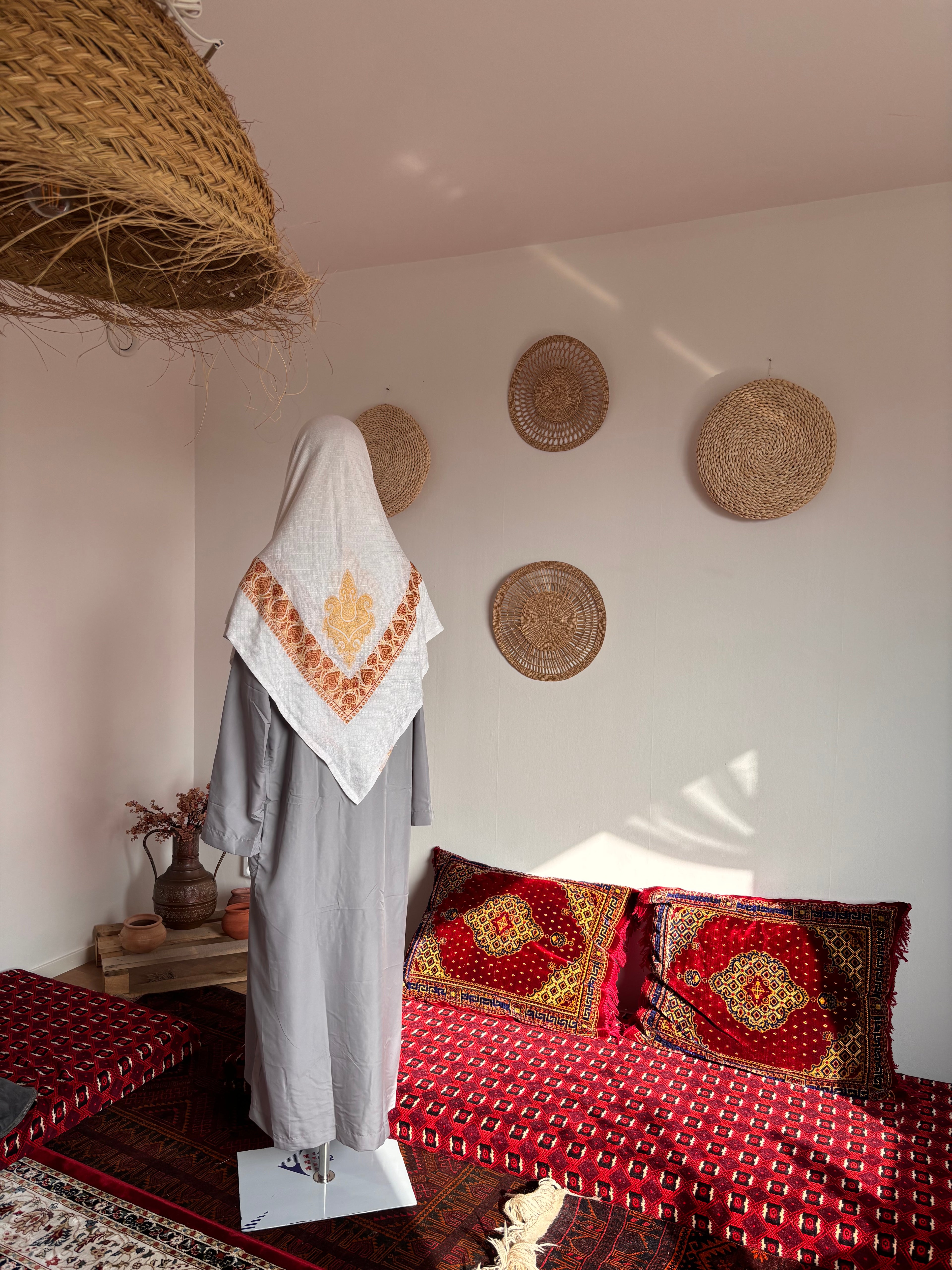 Ash Grey Thobe & White Shemagh Bundle