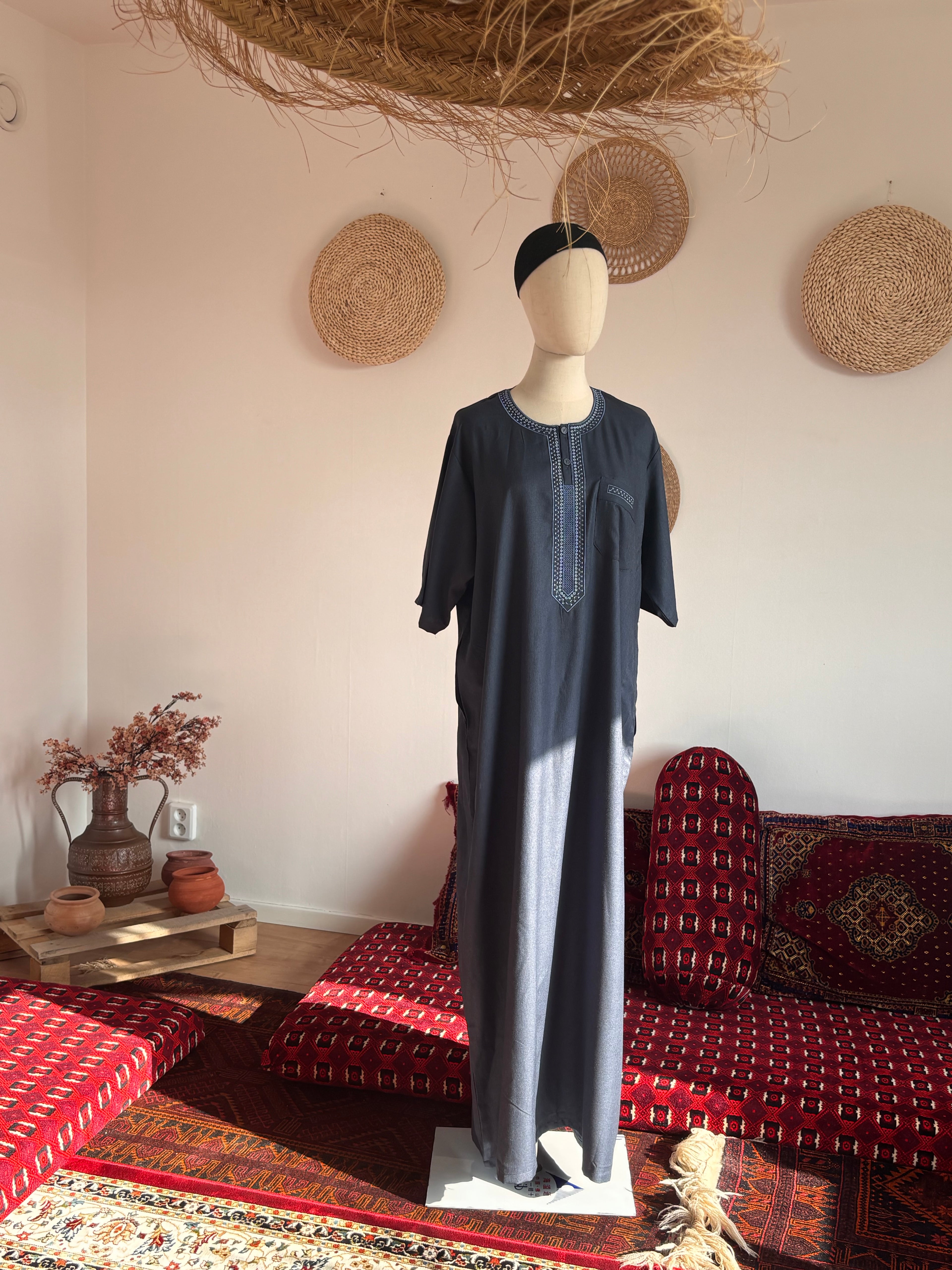 Deep Navy Short Sleeve Thobe – Mörkblå