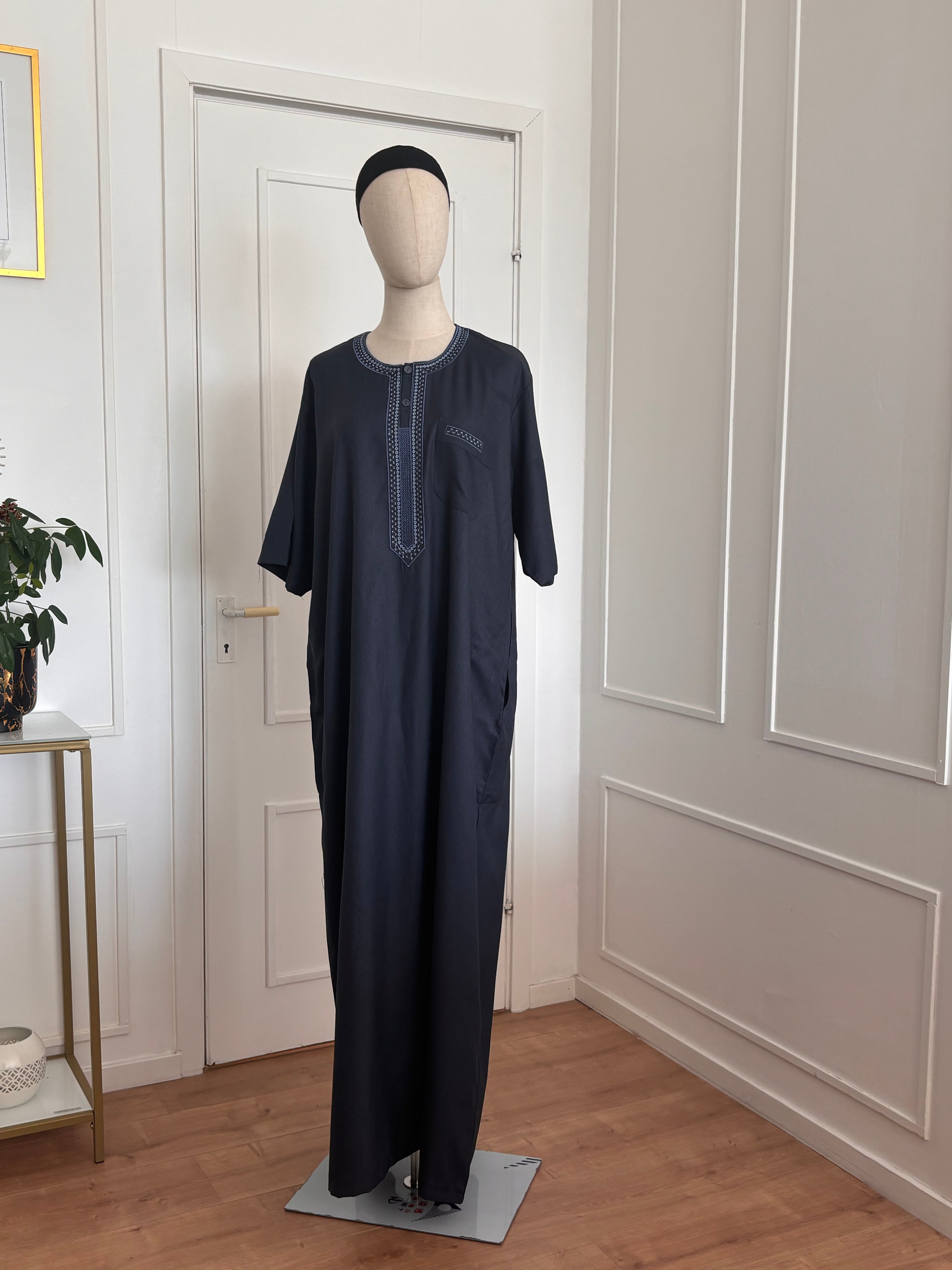 Deep Navy Short Sleeve Thobe – Mörkblå